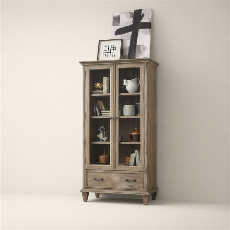 Pemberly Row Dovetail Grey Door Bookcase with Glass Paneled Doors
