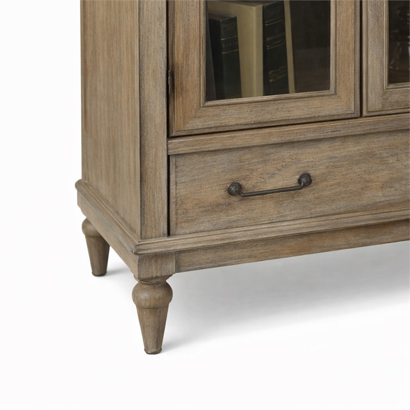 Pemberly Row Dovetail Grey Door Bookcase with Glass Paneled Doors