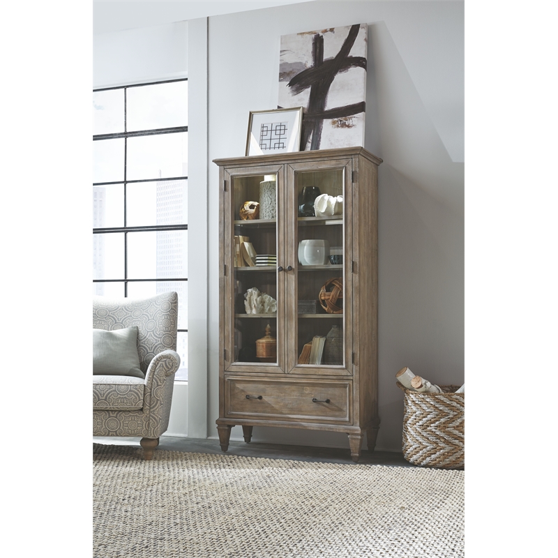 Pemberly Row Dovetail Grey Door Bookcase with Glass Paneled Doors