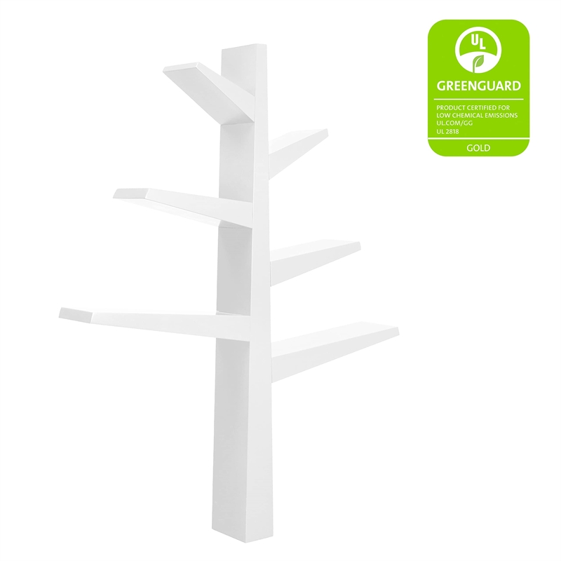 Pemberly Row Modern Wood Tree Bookcase in White - 51.17