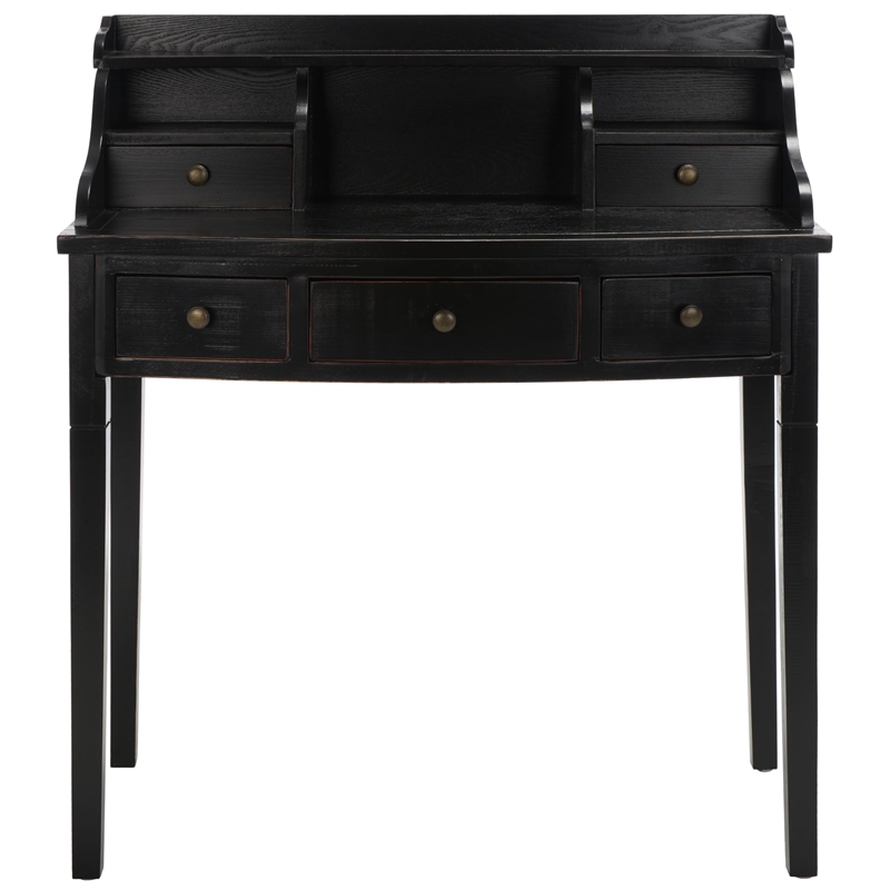 Pemberly Row Contemporary Wood Mahogany Writing Desk in Black