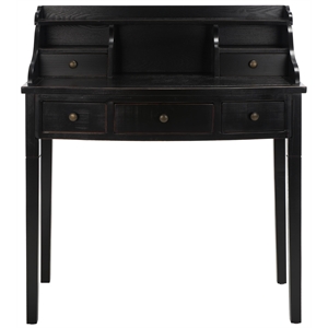 Pemberly Row Contemporary Wood Mahogany Writing Desk in Black