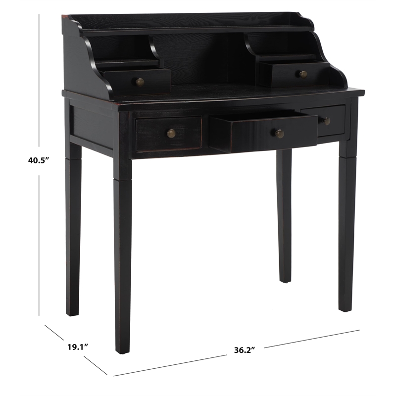 Pemberly Row Contemporary Wood Mahogany Writing Desk in Black