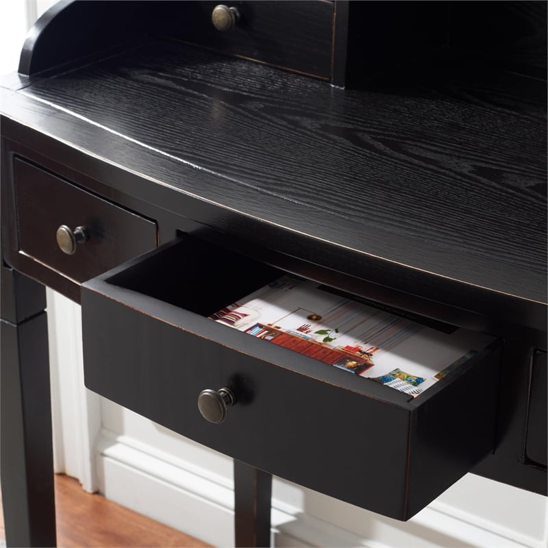 Pemberly Row Contemporary Wood Mahogany Writing Desk in Black