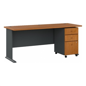 Pemberly Row 72&quot Desk and File Cabinet in Natural Cherry - Engineered Wood
