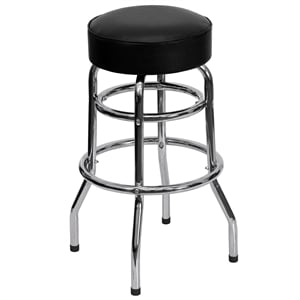 Pemberly Row Contemporary Chrome 30.25&quot Metal Restaurant Bar Stool in Black
