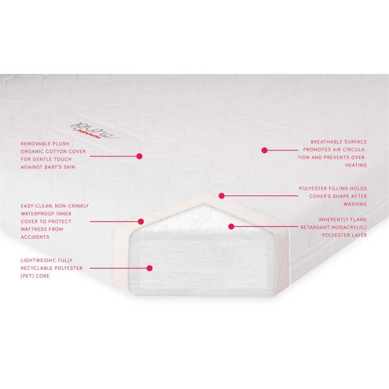 Pemberly Row Standard Fabric Crib Mattress with Hybrid Quilted Cover in White