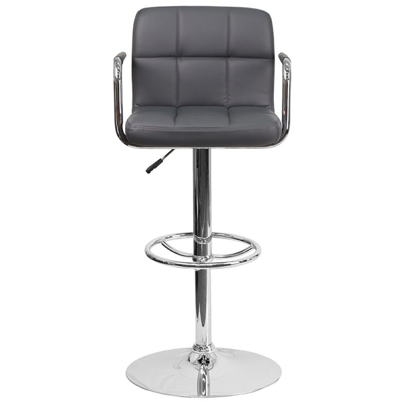 Pemberly Row Contemporary Faux Leather Quilted Adjustable Bar Stool in Gray