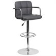 Pemberly Row Contemporary Faux Leather Quilted Adjustable Bar Stool in Gray