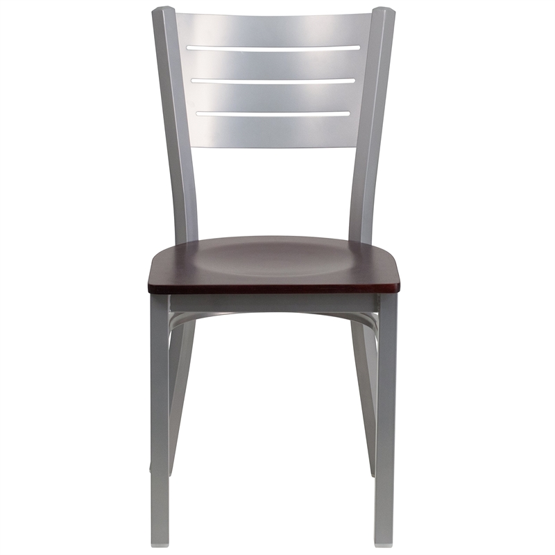 Pemberly Row Contemporary Plastic Restaurant Dining Chair in Mahogany and Silver
