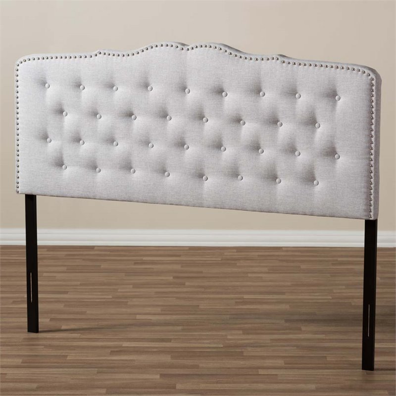 Pemberly Row Contemporary Fabric Tufted Queen Headboard in Grayish Beige