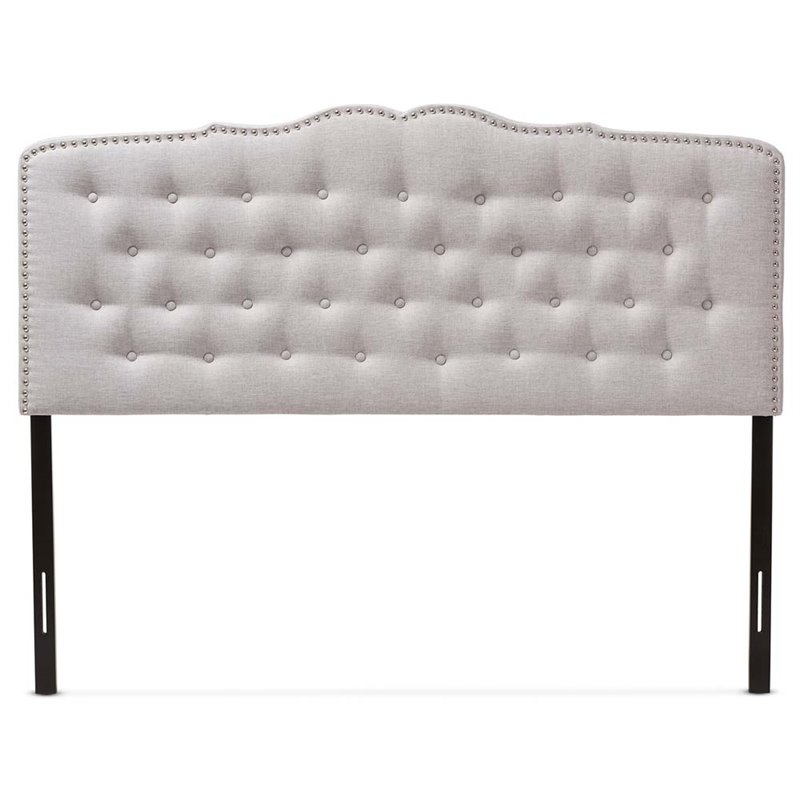 Pemberly Row Contemporary Fabric Tufted Queen Headboard in Grayish Beige