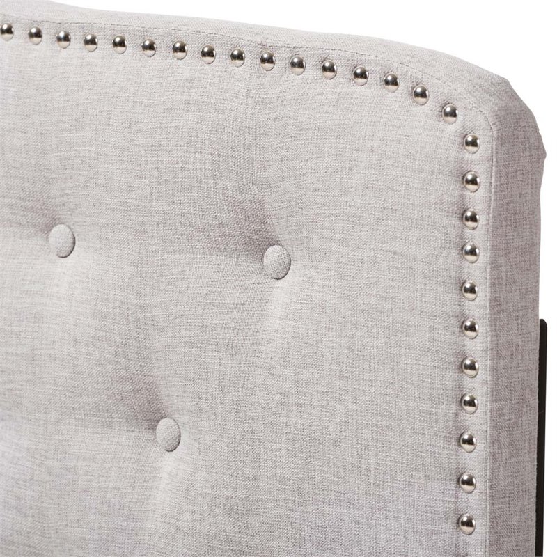 Pemberly Row Contemporary Fabric Tufted Queen Headboard in Grayish Beige
