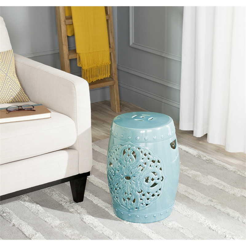Pemberly Row Contemporary Ceramic Flora Garden Stool - 17.5