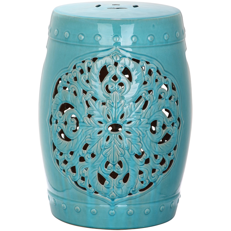 Pemberly Row Contemporary Ceramic Flora Garden Stool - 17.5
