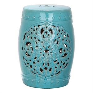 Pemberly Row Contemporary Ceramic Flora Garden Stool - 17.5&quotHx13&quotWx13&quotD