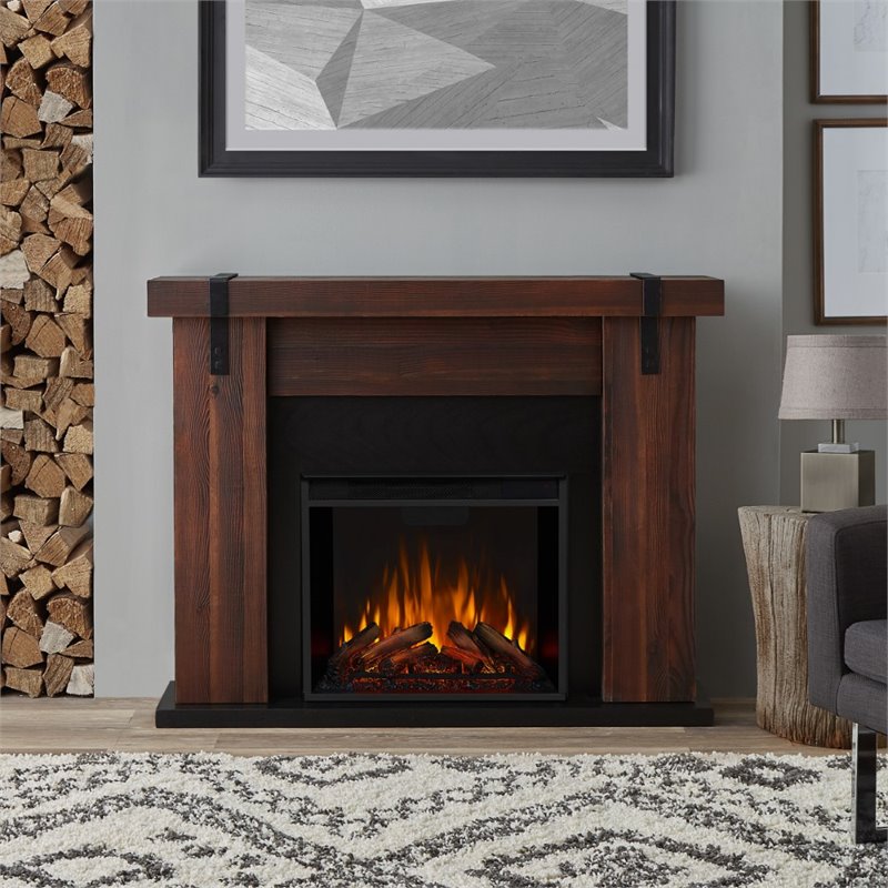 Pemberly Row Contemporary Electric Fireplace in Chestnut Barnwood
