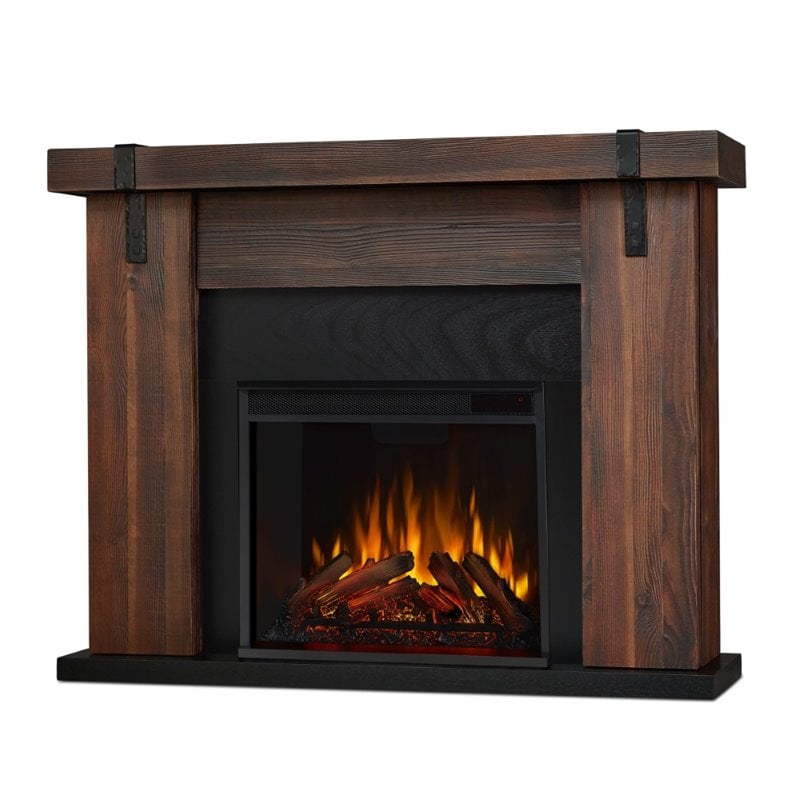 Pemberly Row Contemporary Electric Fireplace in Chestnut Barnwood