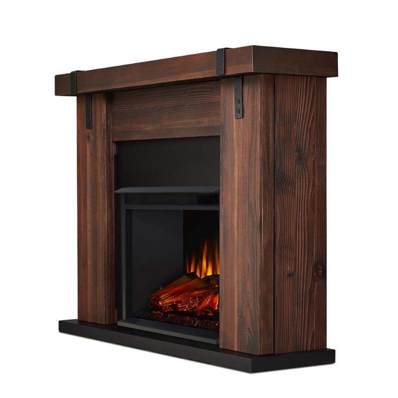 Pemberly Row Contemporary Electric Fireplace in Chestnut Barnwood
