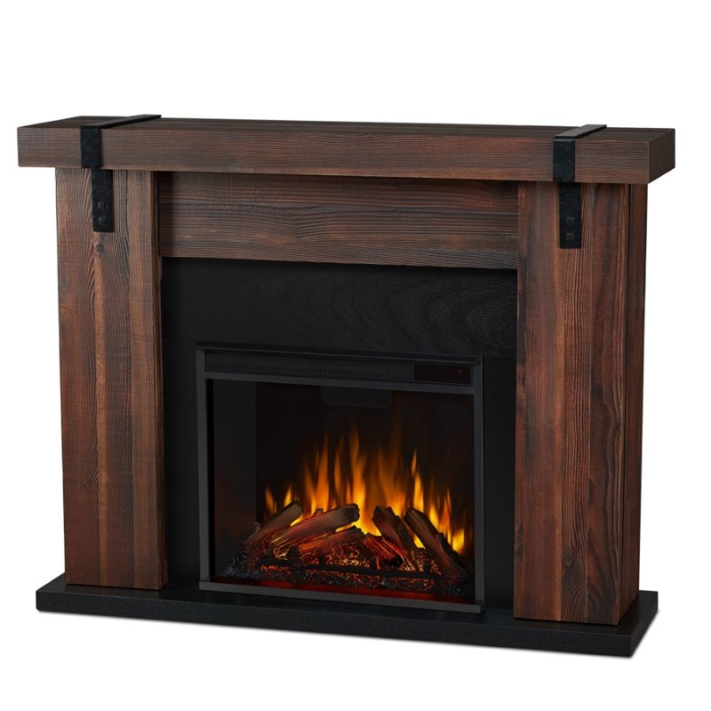 Pemberly Row Contemporary Electric Fireplace in Chestnut Barnwood