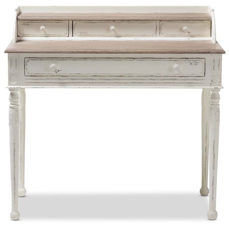 Pemberly Row Modern Engineered Wood Writing Desk in White and Natural