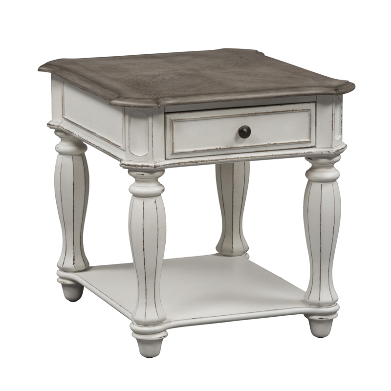 Pemberly Row Traditional Wood Magnolia Manor White End Table