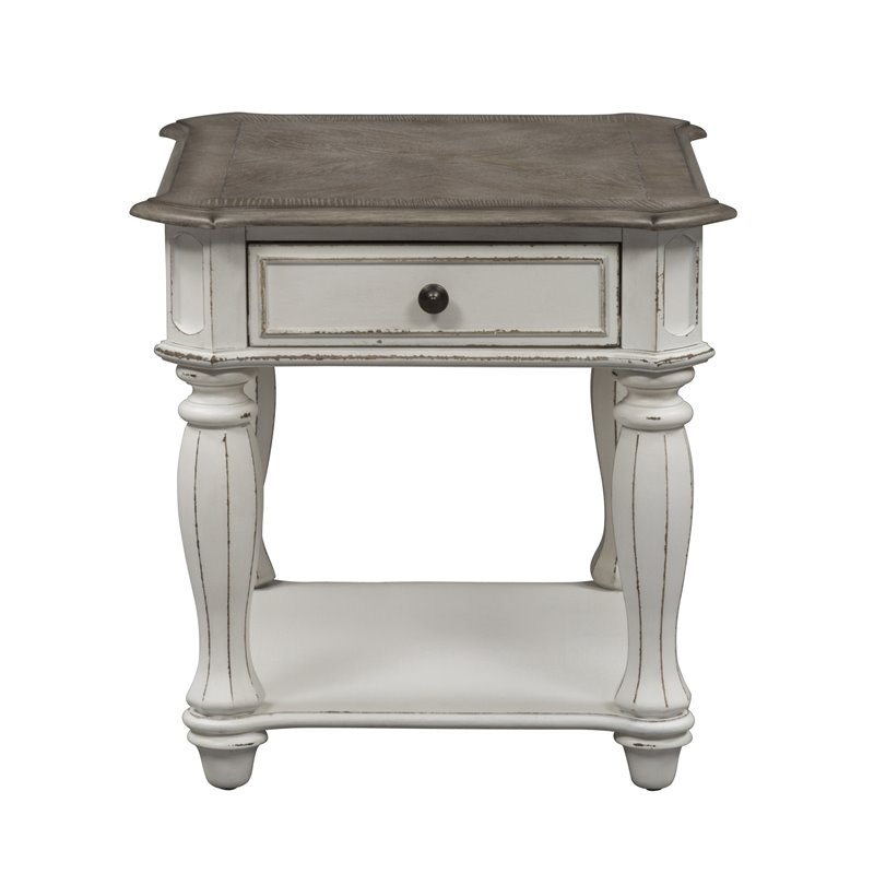 Pemberly Row Traditional Wood Magnolia Manor White End Table