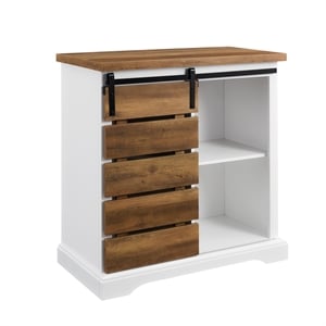 Pemberly Row 32&quot Farmhouse TV Stand - Solid White and Rustic Oak