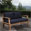 Pemberly Row Modern Wood Outdoor Patio Teak Loveseat in Natural Navy