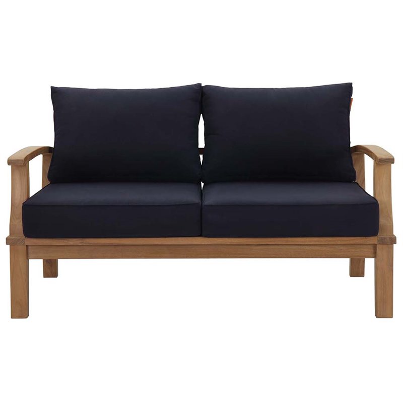 Pemberly Row Modern Wood Outdoor Patio Teak Loveseat in Natural Navy
