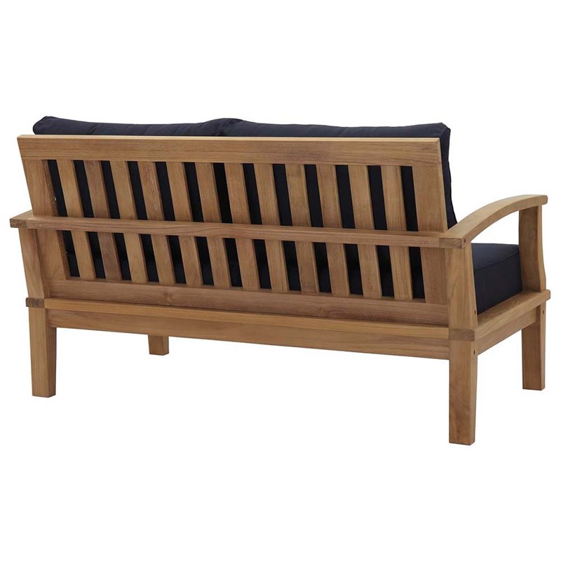 Pemberly Row Modern Wood Outdoor Patio Teak Loveseat in Natural Navy