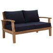 Pemberly Row Modern Wood Outdoor Patio Teak Loveseat in Natural Navy