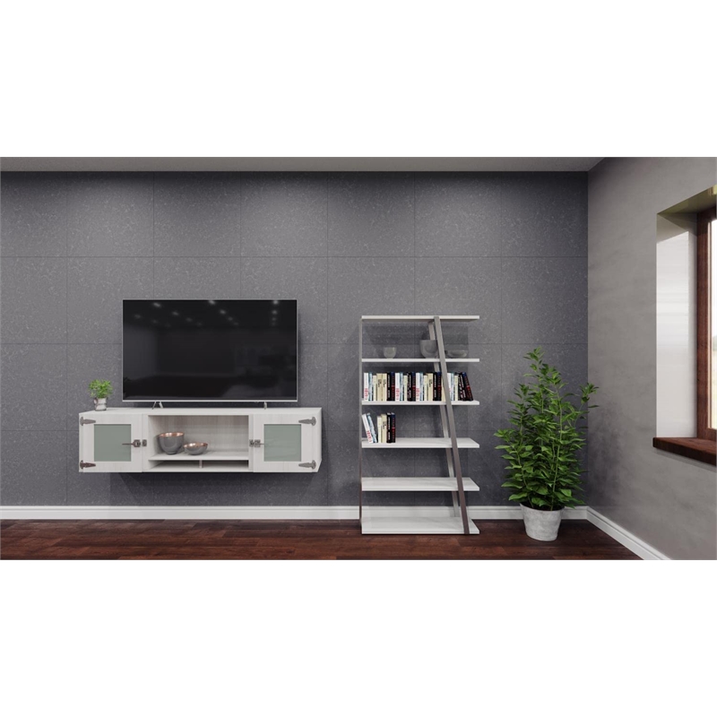 Pemberly Row Modern Wood 5-Shelf Bookshelf in White Ash Finish