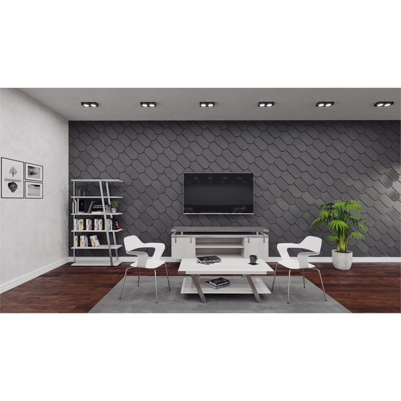 Pemberly Row Modern Wood 5-Shelf Bookshelf in White Ash Finish