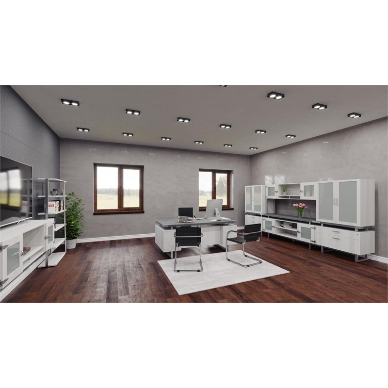 Pemberly Row Modern Wood 5-Shelf Bookshelf in White Ash Finish