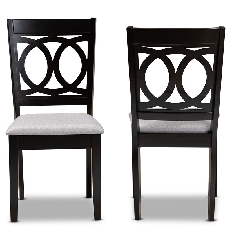 Pemberly Row Contemporary Set of 2 Gray Upholstered Espresso Wood Dining Chairs