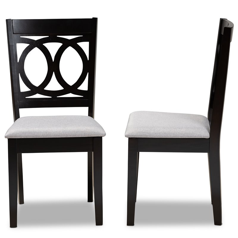 Pemberly Row Contemporary Set of 2 Gray Upholstered Espresso Wood Dining Chairs