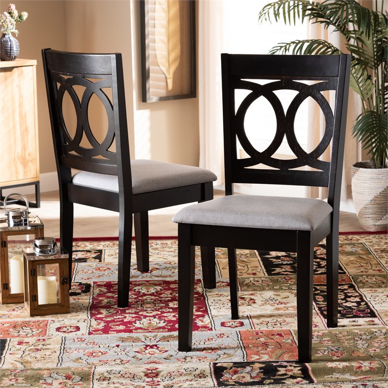 Pemberly Row Contemporary Set of 2 Gray Upholstered Espresso Wood Dining Chairs