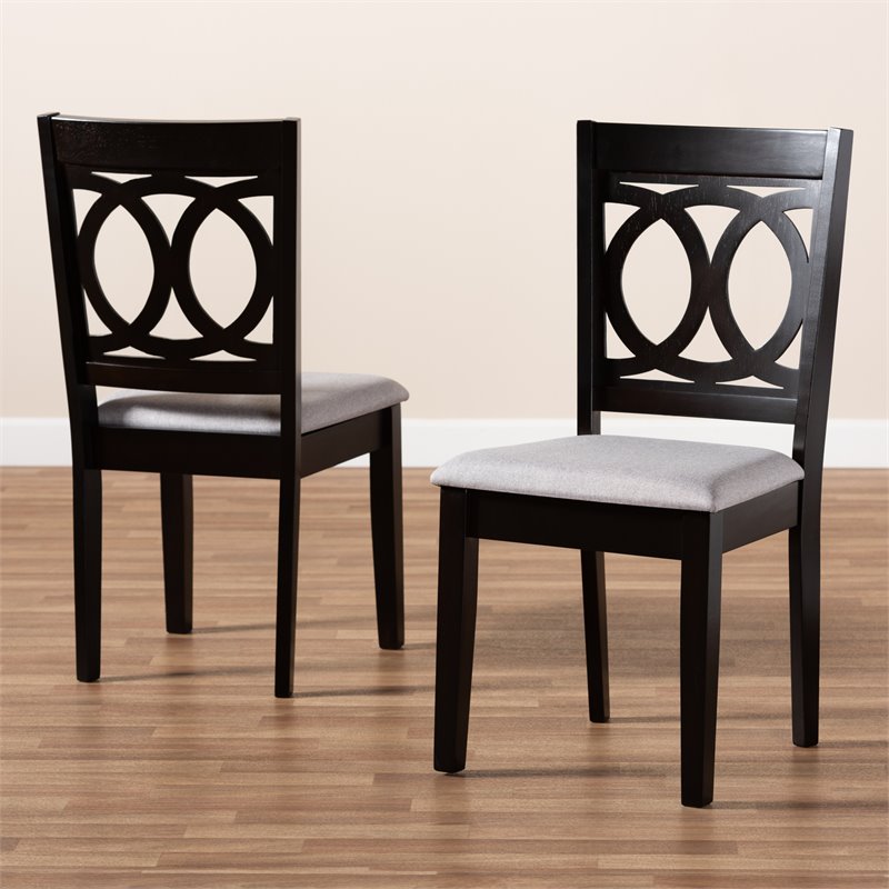 Pemberly Row Contemporary Set of 2 Gray Upholstered Espresso Wood Dining Chairs
