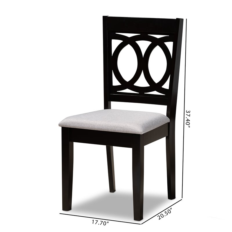 Pemberly Row Contemporary Set of 2 Gray Upholstered Espresso Wood Dining Chairs