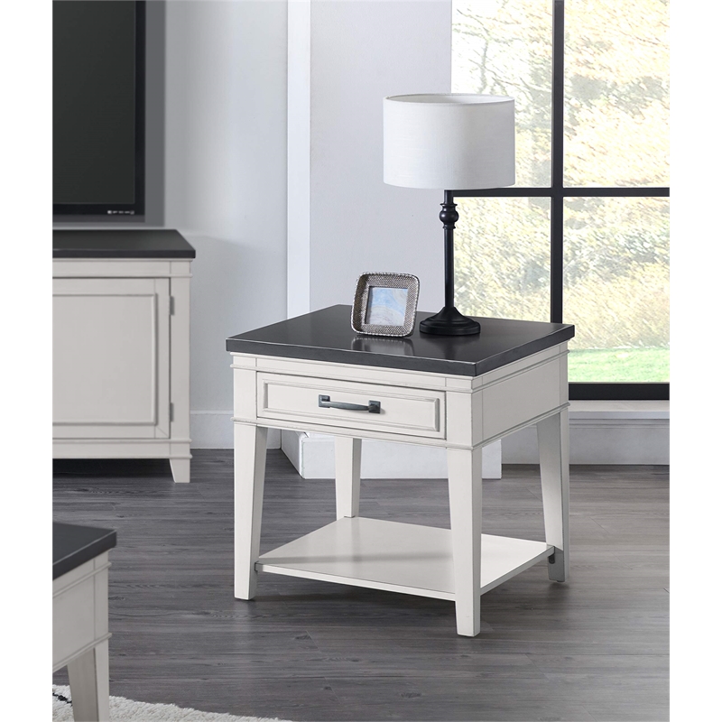 Pemberly Row Coastal Wood End Table Antique White and Gray - 24