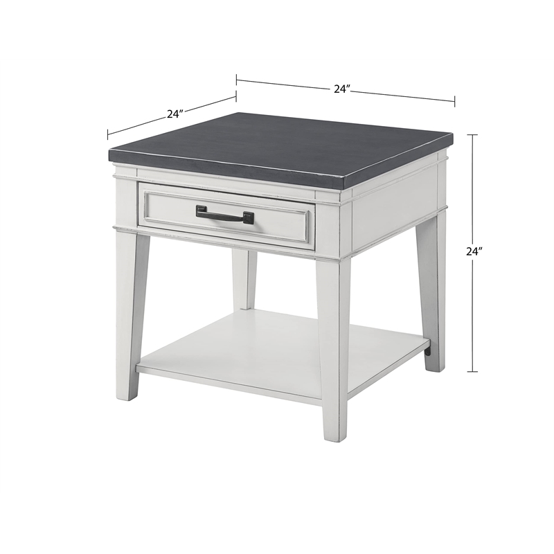 Pemberly Row Coastal Wood End Table Antique White and Gray - 24