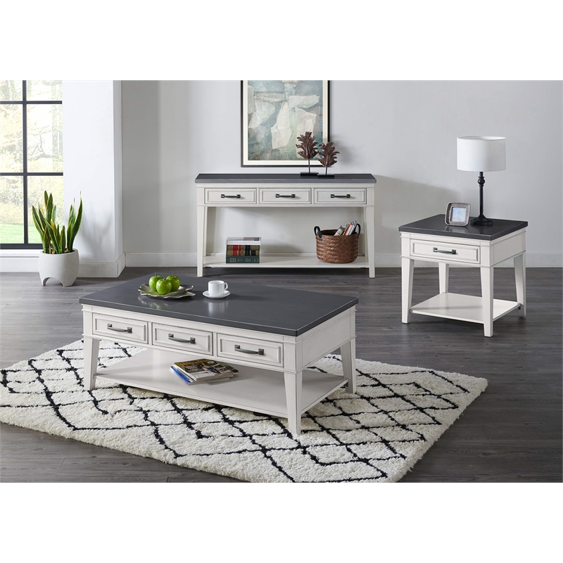 Pemberly Row Coastal Wood End Table Antique White and Gray - 24