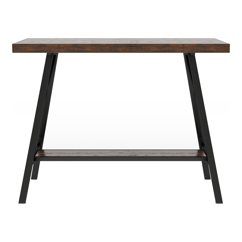 Pemberly Row Contemporary Wood Counter Height Table in Medium Oak and Black
