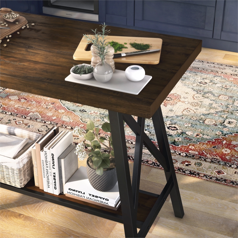 Pemberly Row Contemporary Wood Counter Height Table in Medium Oak and Black