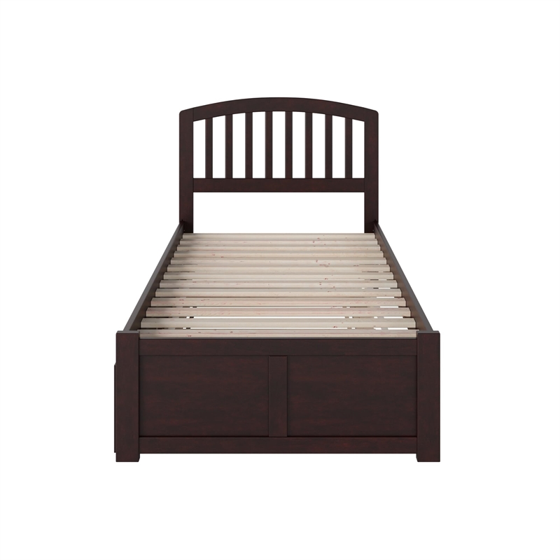 Pemberly Row Twin XL Wood Platform Bed with Footboard & Trundle in Espresso