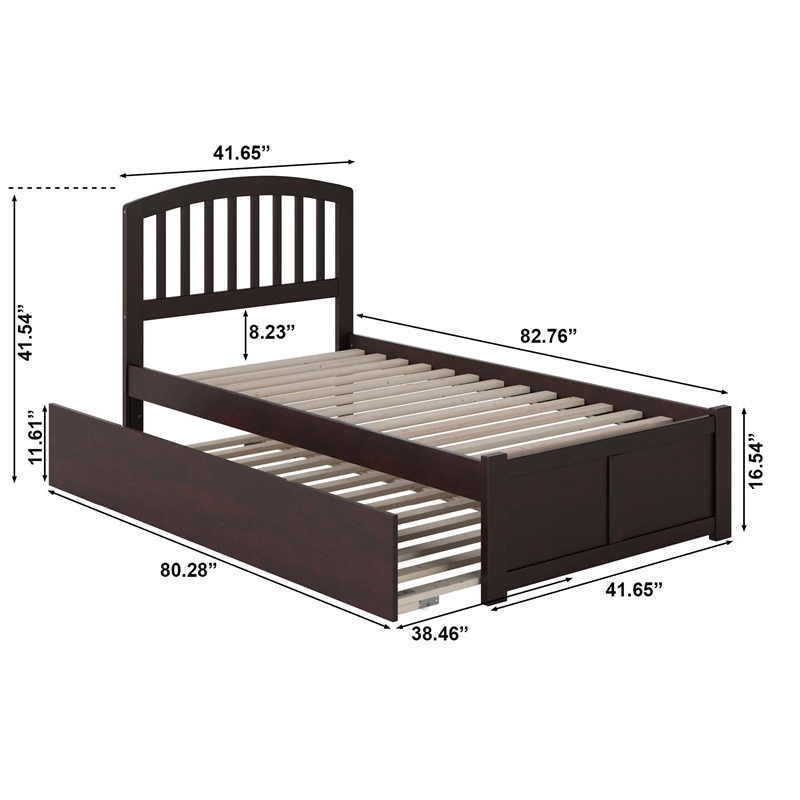 Pemberly Row Twin XL Wood Platform Bed with Footboard & Trundle in Espresso