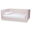 Pemberly Row Modern Pink Velvet Upholstered and Gold Finish Full Size Daybed