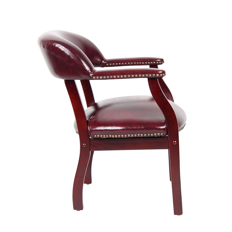 Pemberly Row Faux Leather Ivy League Executive Captains Guest Chair in Burgundy