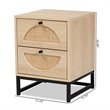 Pemberly Row Modern Brown Wood and Black Metal 2-Drawer End Table with Rattan